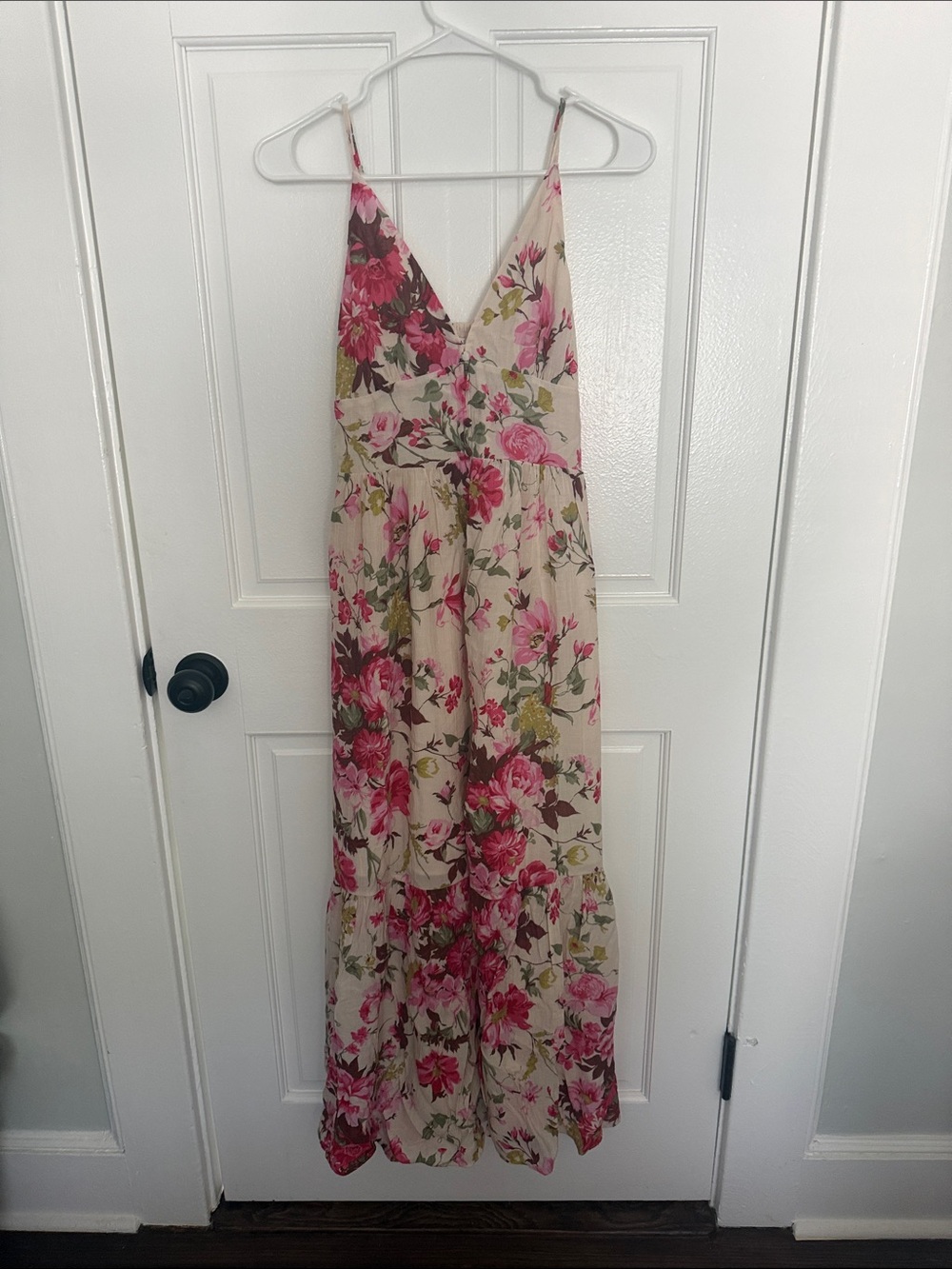 Abercrombie & Fitch Beige Floral Maxi Dress with Pink and Green